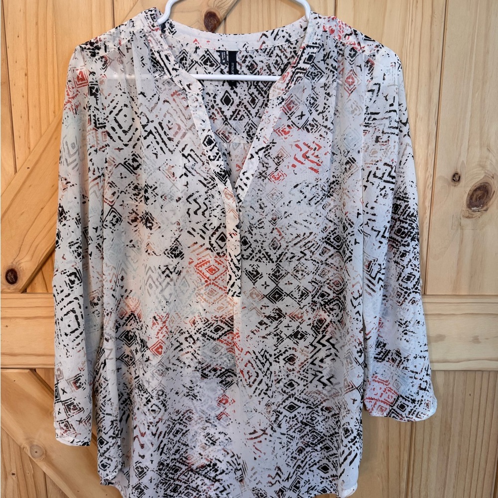 Maurices Geometric Print Blouse - Black, Orange, and White